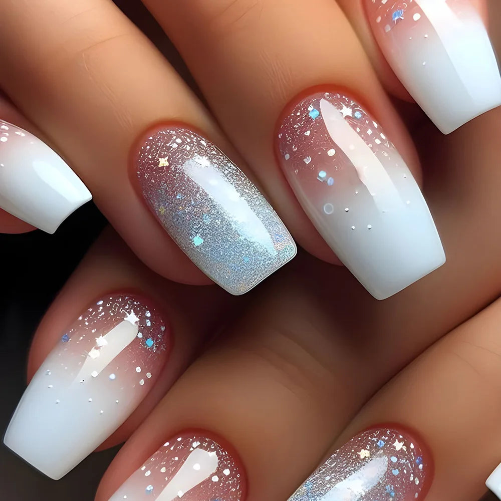 Ivory Ombre French Press-On Nails, Coffin Medium