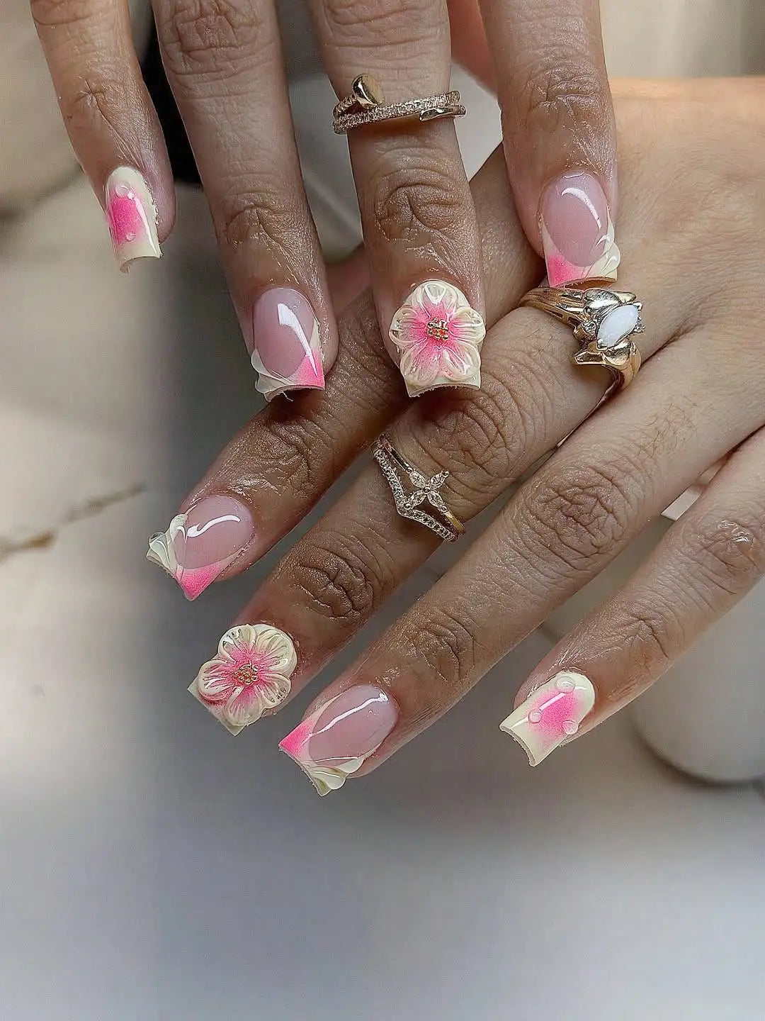 Chrome Bow French Press-On Nails, Square Short