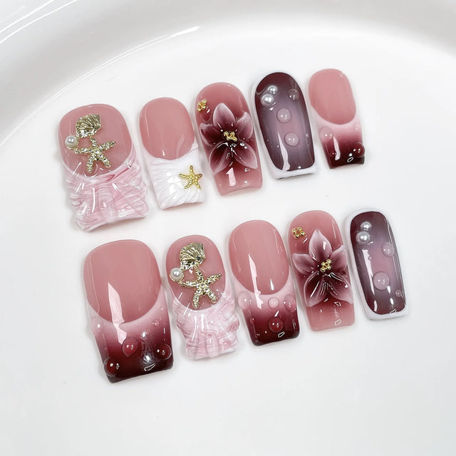 Autumn Bloom Press-On Nails, Coffin Medium