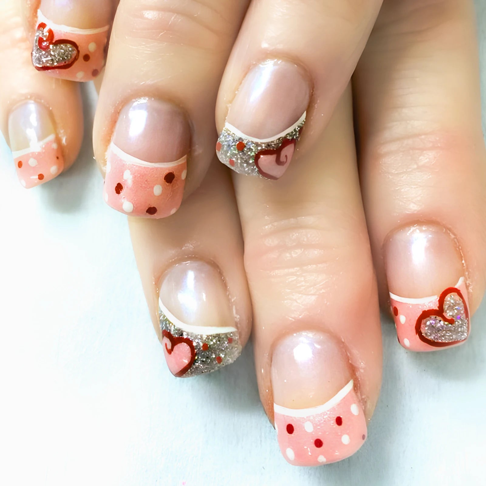 Heart Dot Press-On Nails, Square Short