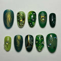 Jade Marble Press-On Nails, Almond Medium
