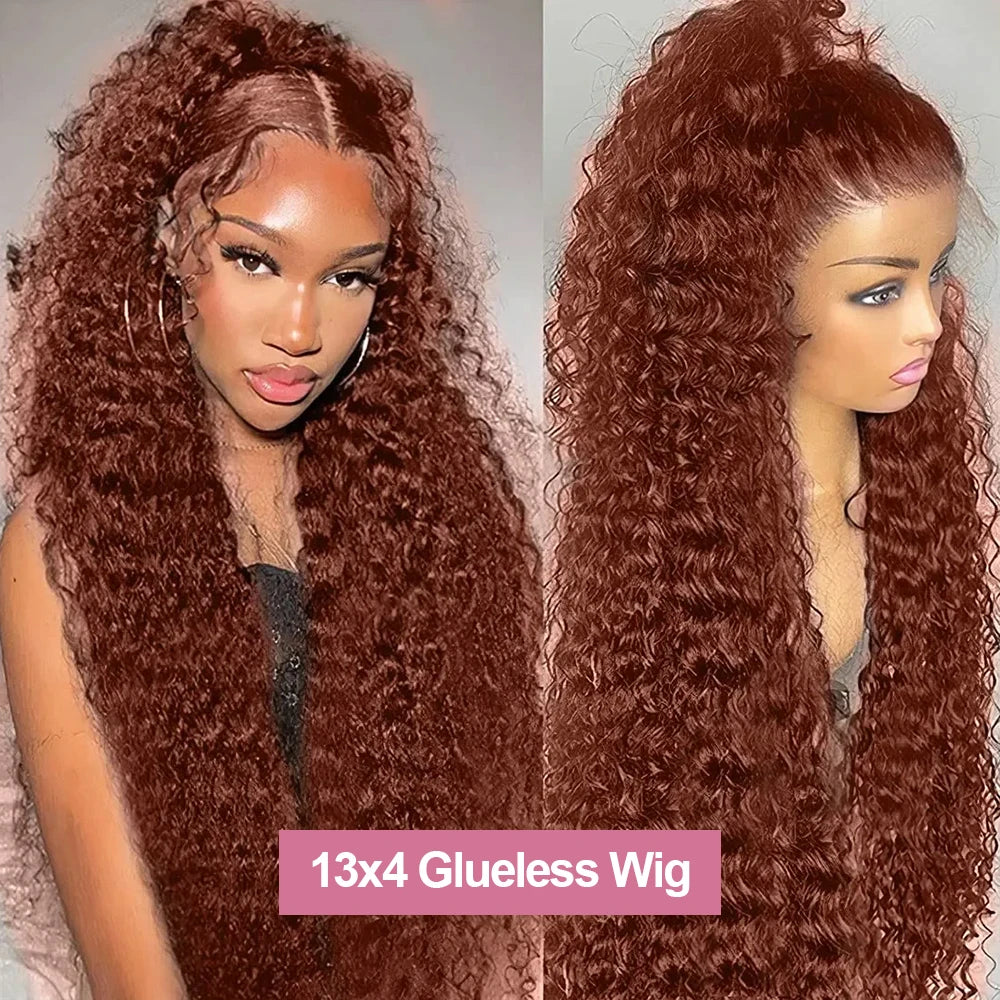 Loose Deep Wave 13x4 Glueless Wig Human Hair Ready To Wear Reddish Brown 7x5 Curly Lace Front Wigs Preplucked For Women Pre Cut