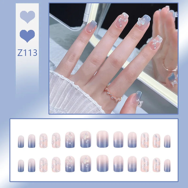 Butterfly French Press-On Nails, Square Short