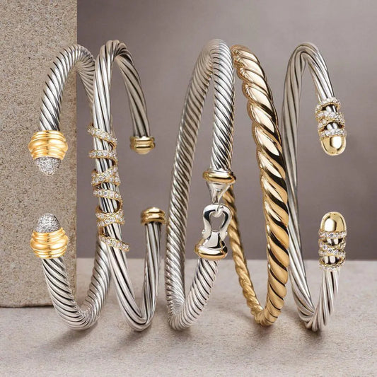Stackable Bangle Cuff Stainless Steel Bracelets Unique Chain Link Braided
