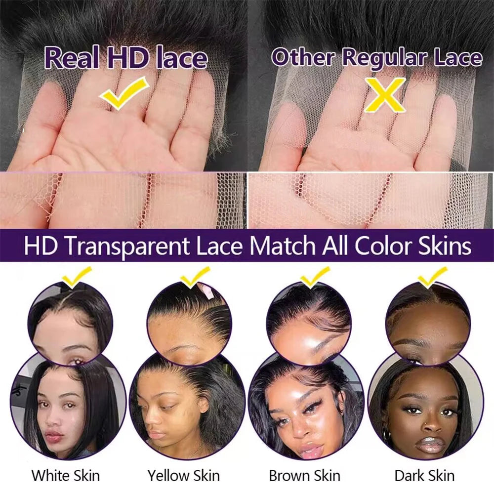 13x4 13x6 HD Transparent 360 Full Frontal 5x5 Closure Lace Wigs Pre plucked Natural Color Straight Human Hair Wig With Baby Hair