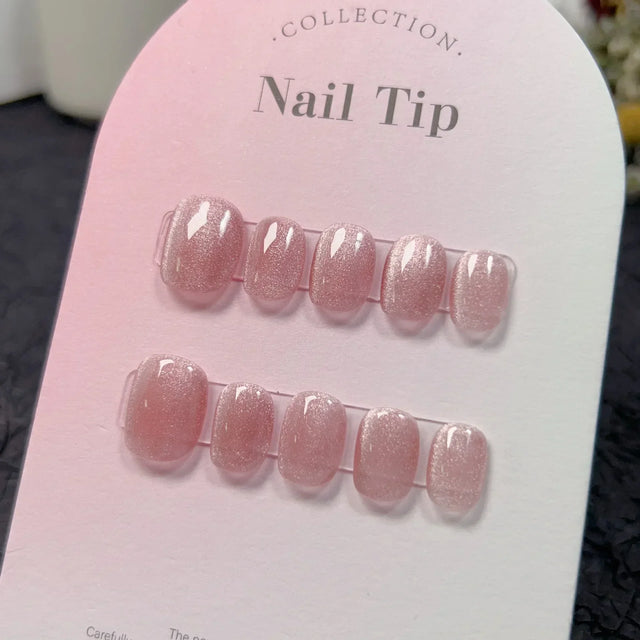 Teal Cat Eye Press-On Nails, Coffin Short