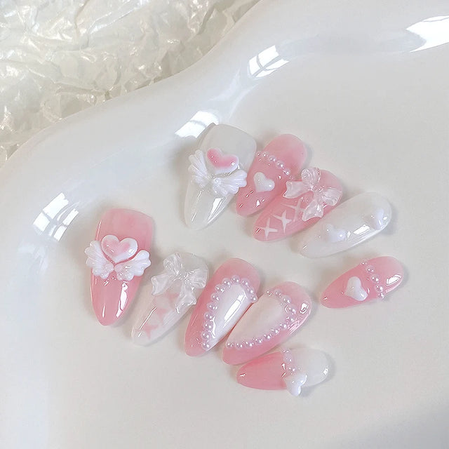 Sweet Heart Press-On Nails, Almond Medium