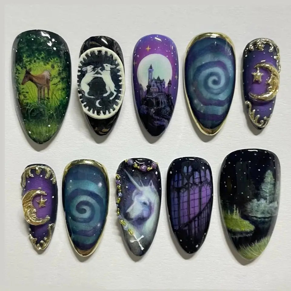 Jade Marble Press-On Nails, Almond Medium