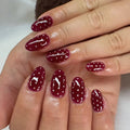 Burgundy Dot Press-On Nails, Almond Short