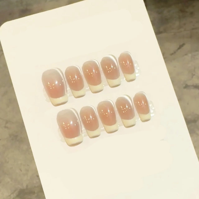 Simple Nude French Press-On Nails, Square Short