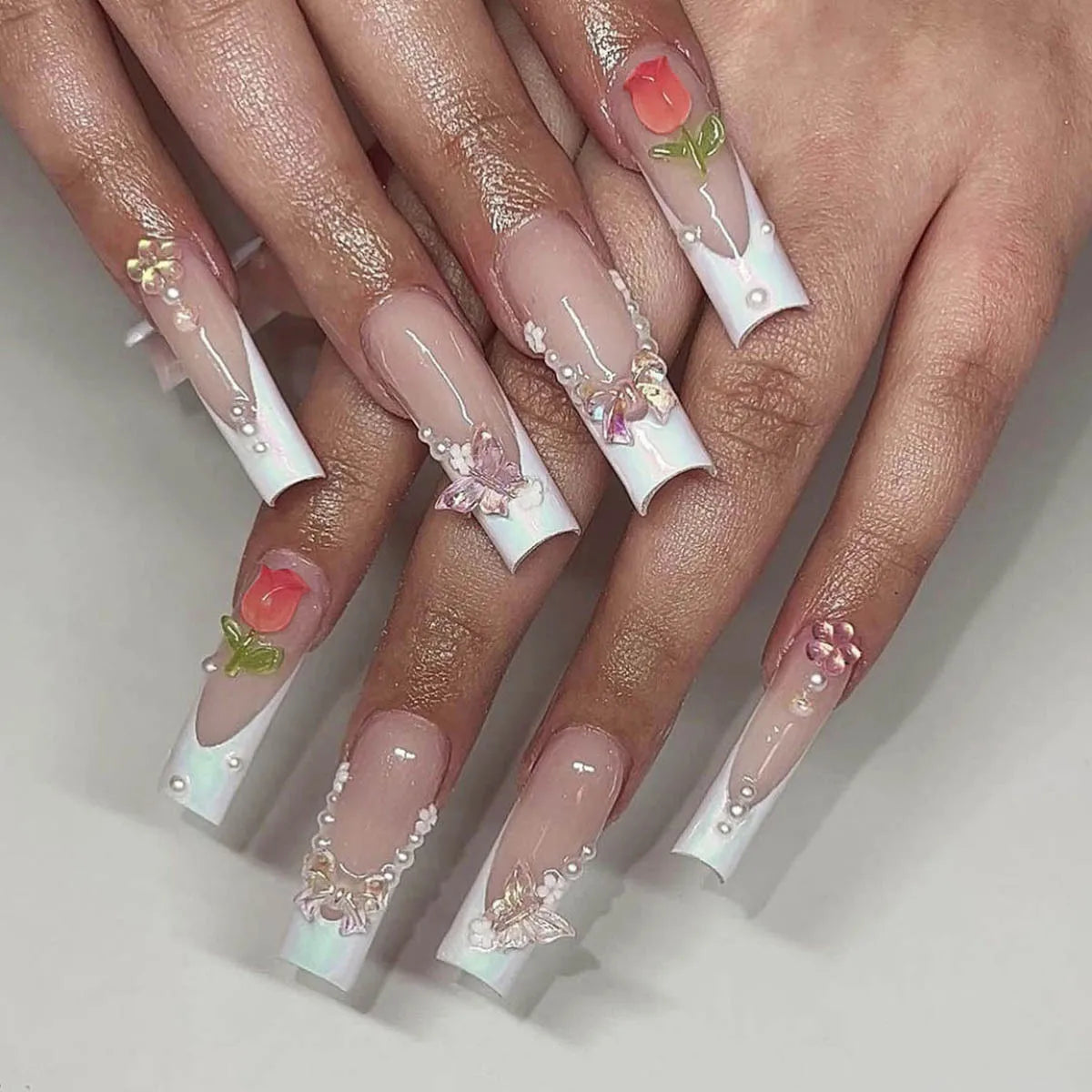 Ivory Tip Ballet Press-On Nails, Coffin Long