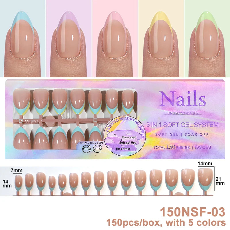 Full Cover Press-On Nail Tips, 150 Pieces in 15 Sizes
