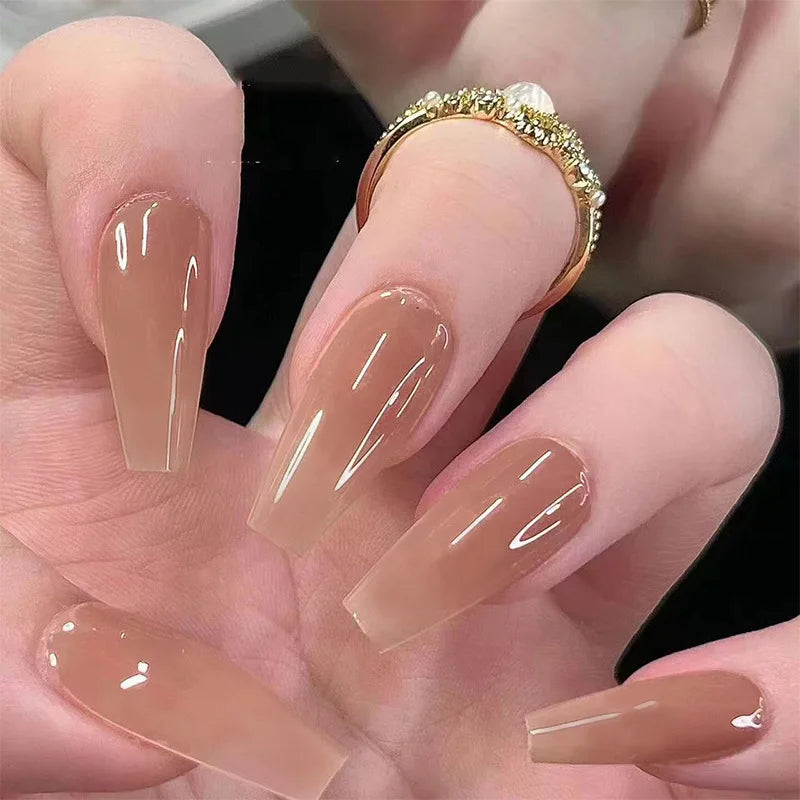 Bare Ballerina Press-On Nails, Coffin Long