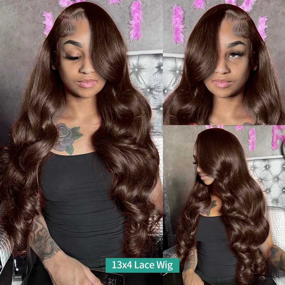 HD 250% 30 40 Inches Chocolate Brown Body Wave 13x6 Lace Front Human Hair Wigs 13x4 Lace Frontal Wig Brazilian Remy Hair Wig