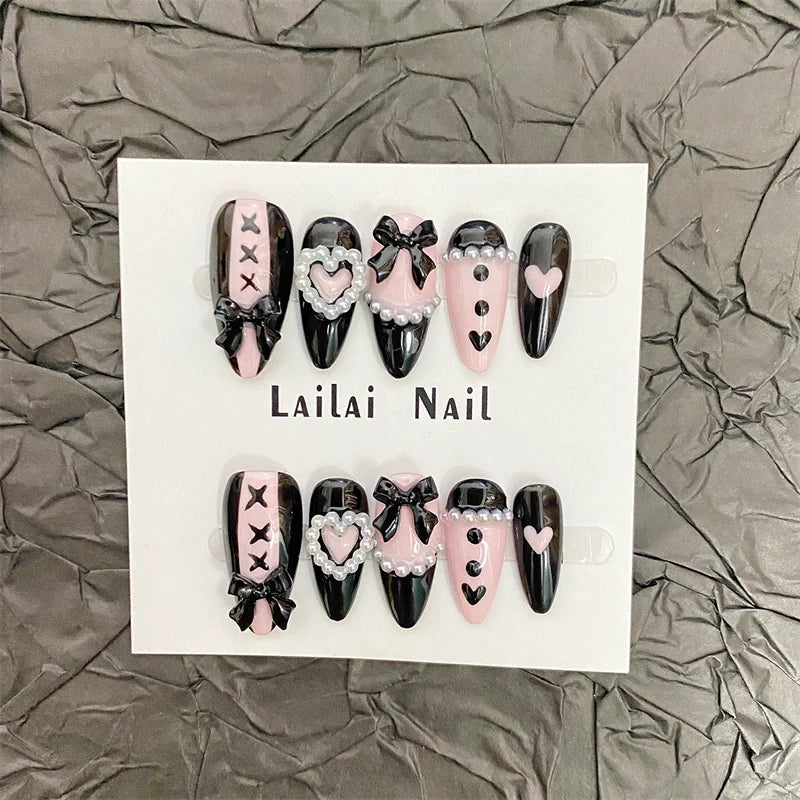 Noir Rose Press-On Nails, Almond Medium