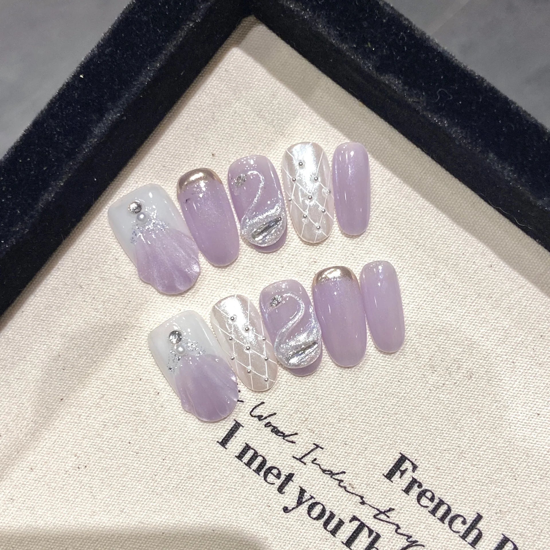 Aurora Pearl Press-On Nails, Almond Medium
