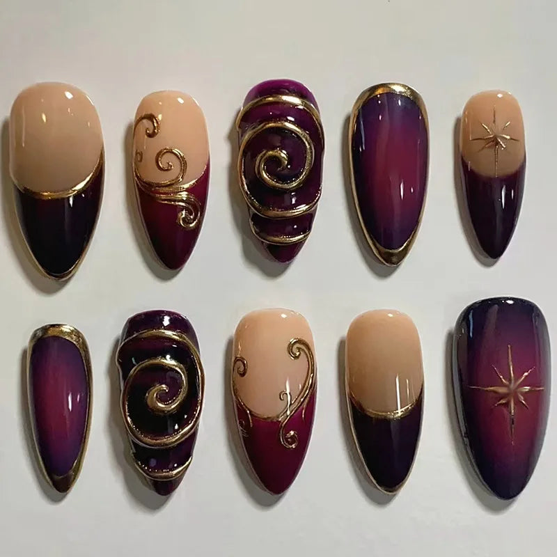 Plum Gilt Press-On Nails, Almond Long
