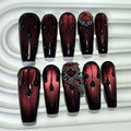 Blood Red Cat Eye Press-On Nails, Coffin Long