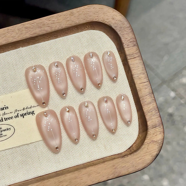 Simple Nude Cat Eye Press-On Nails, Almond Medium
