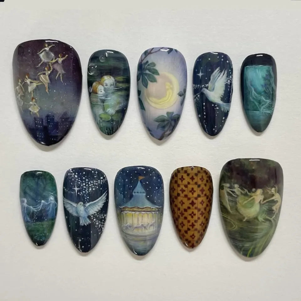 Jade Marble Press-On Nails, Almond Medium