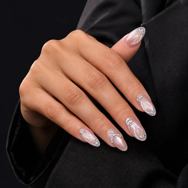 Aurora Pearl Press-On Nails, Almond Medium