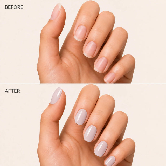 Ballet Press-On Nails, Short Oval — Before / After (fond crème)