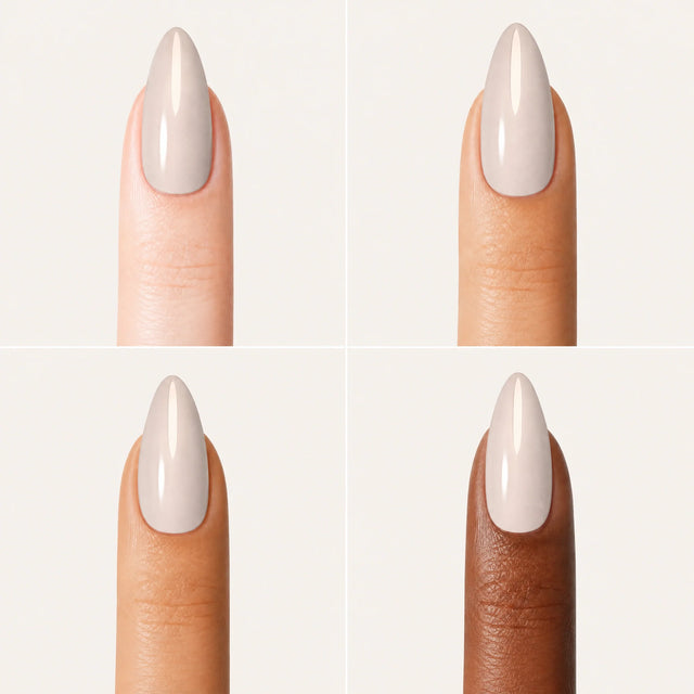 Bare Press-On Nails, Medium Almond — Grille 4 doigts (4 carnations, crème)
