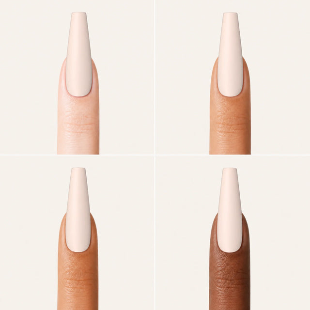 Bare Press-On Nails, Long Coffin — Grille 4 doigts (4 carnations, crème)