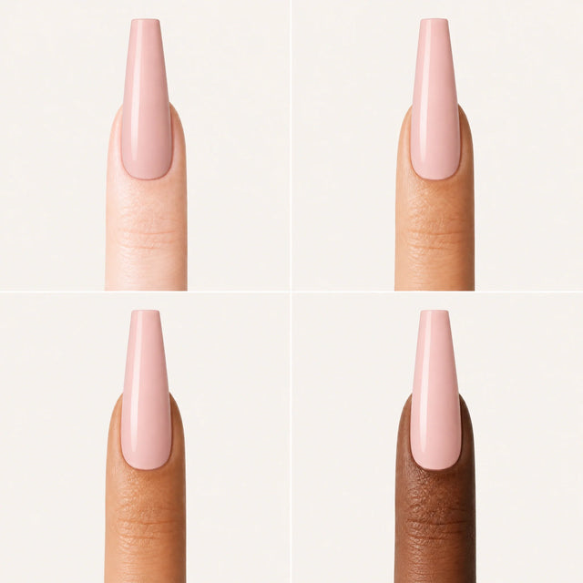 Blush Press-On Nails, Long Coffin — Grille 4 doigts (4 carnations, crème)