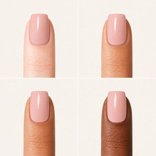 Blush Press-On Nails, Short Square — Grille 4 doigts (4 carnations, crème)