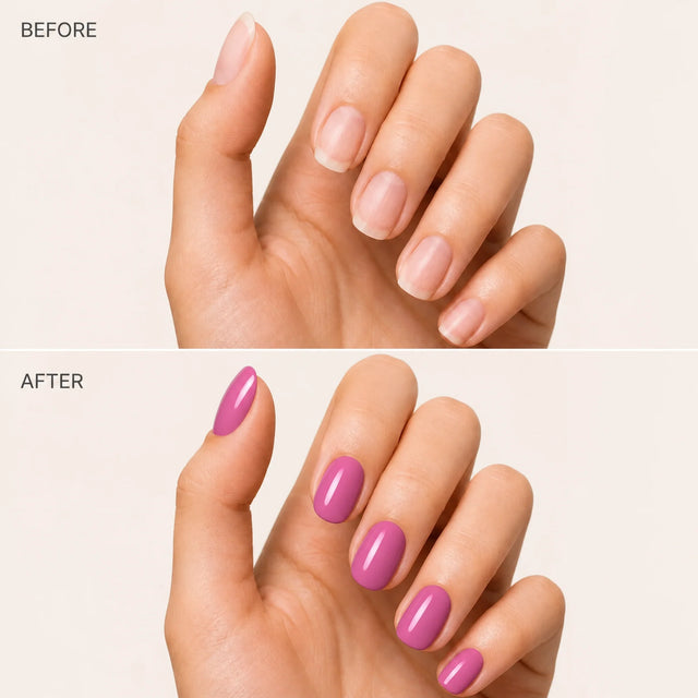 Bubblegum Press-On Nails, Short Oval — Before / After (fond crème)