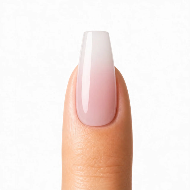 Pink Ombre Press-On Nails, Coffin Long — Packshot fond blanc (variante / Shopping)