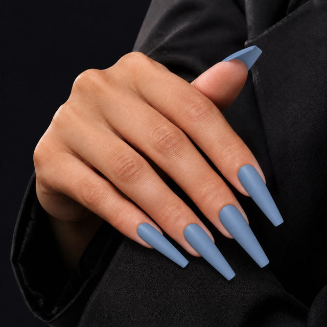 Denim Press-On Nails, Long Coffin