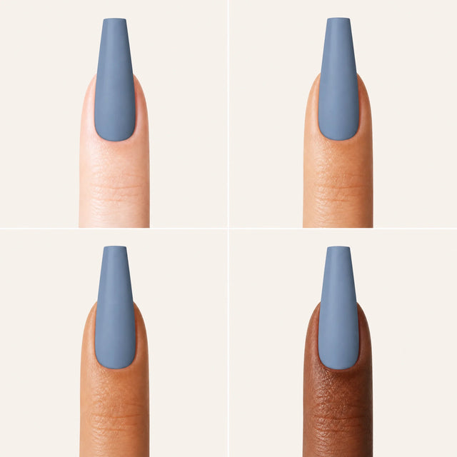 Denim Press-On Nails, Long Coffin — Grille 4 doigts (4 carnations, crème)