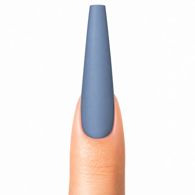 Denim Press-On Nails, Long Coffin — Packshot fond blanc (variante / Shopping)