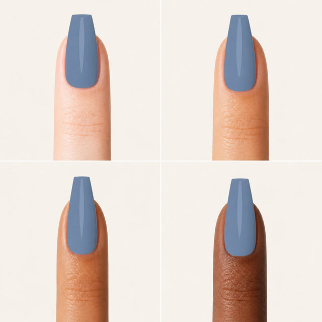 Denim Press-On Nails, Medium Coffin — Grille 4 doigts (4 carnations, crème)