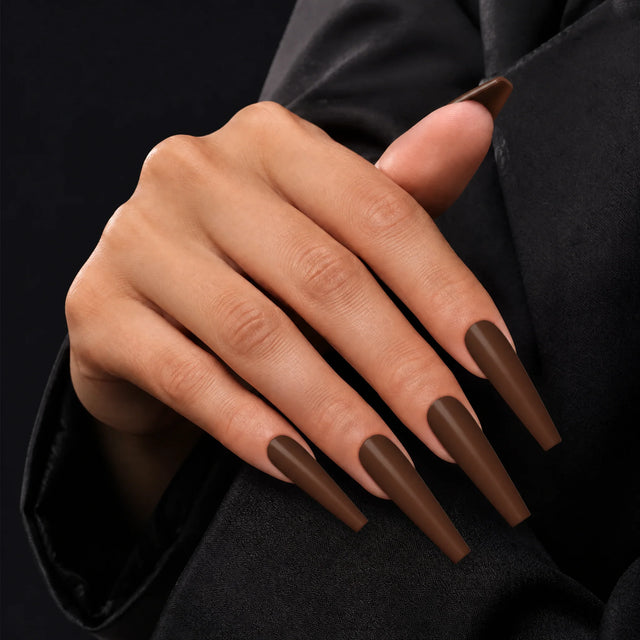 Espresso Press-On Nails, Long Coffin