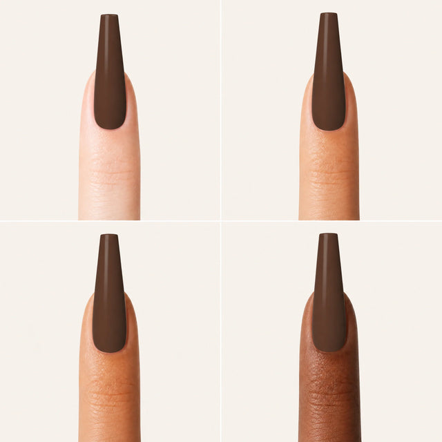 Espresso Press-On Nails, Long Coffin — Grille 4 doigts (4 carnations, crème)