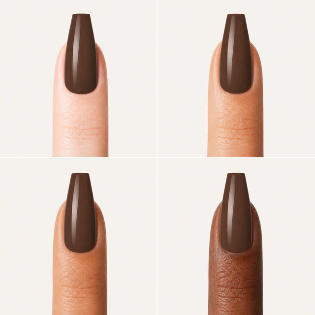 Espresso Press-On Nails, Medium Coffin — Grille 4 doigts (4 carnations, crème)