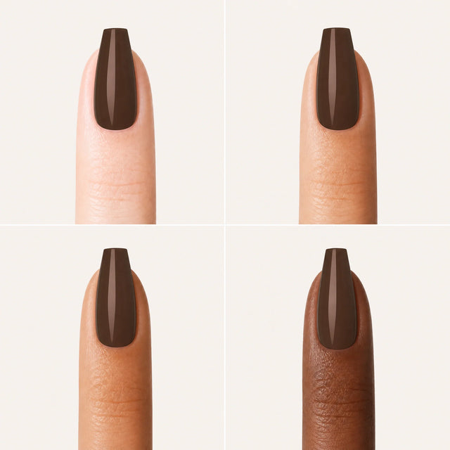 Espresso Press-On Nails, Medium Coffin — Grille 4 doigts (4 carnations, crème)
