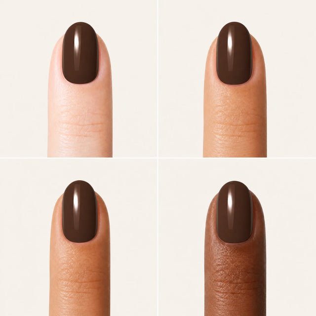 Espresso Press-On Nails, Short Oval — Grille 4 doigts (4 carnations, crème)