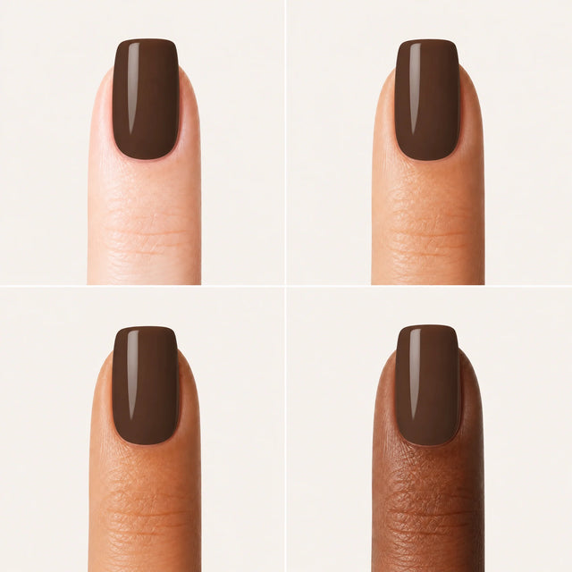 Espresso Press-On Nails, Short Square — Grille 4 doigts (4 carnations, crème)