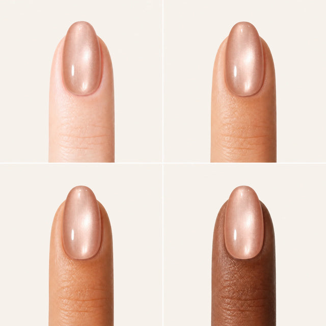 Glass Bead Cat Eye Press-On Nails, Almond Short — Grille 4 doigts (4 carnations, crème)
