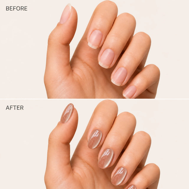 Glaze Press-On Nails, Oval Short — Before / After (fond crème)