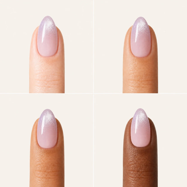 Glazed Cat Eye Press-On Nails, Almond Short — Grille 4 doigts (4 carnations, crème)