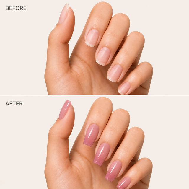 Gradient Press-On Nails, Almond Long — Before / After (fond crème)