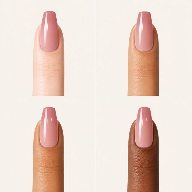 Gradient Press-On Nails, Almond Long — Grille 4 doigts (4 carnations, crème)
