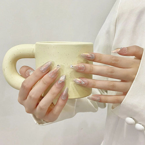 Aurora Pearl Press-On Nails, Almond Medium