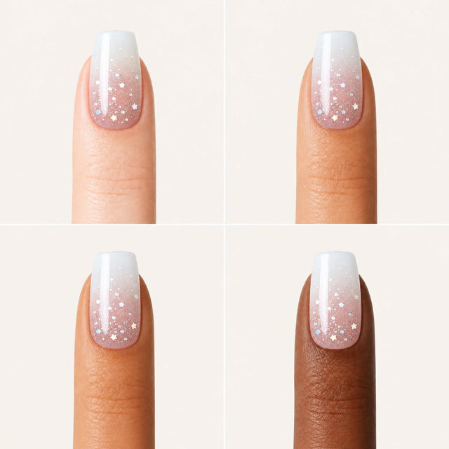 Ivory Ombre French Press-On Nails, Coffin Medium — Grille 4 doigts (4 carnations, crème)