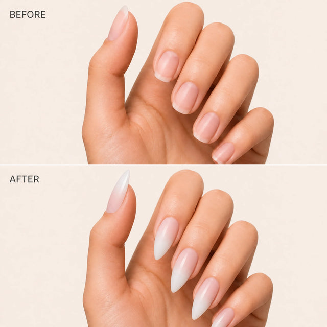 Lacquer Press-On Nails, Stiletto Long — Before / After (fond crème)